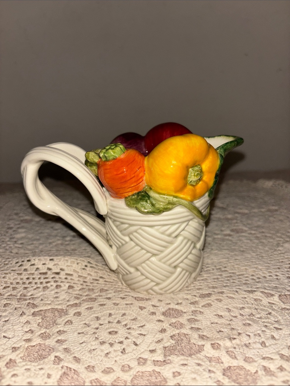 Hand-Painted Ceramic vegetable Basket Pitcher - Fitz and Floyd 1995